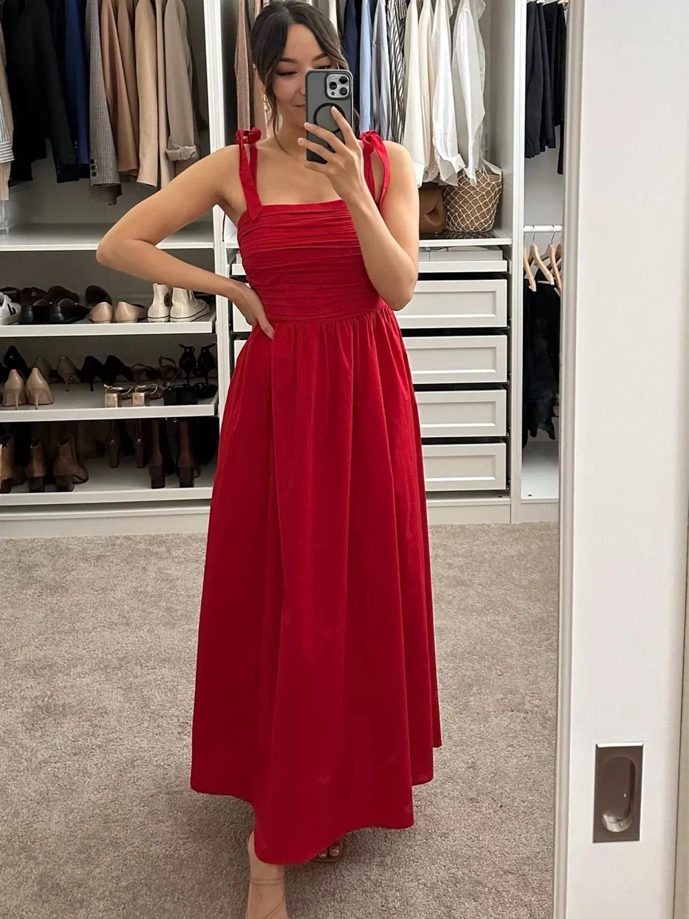Abercrombie & Fitch Red Emerson Tie Strap Maxi Dress
